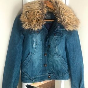 Armani Exchange Denim Jacket Coat fur collar